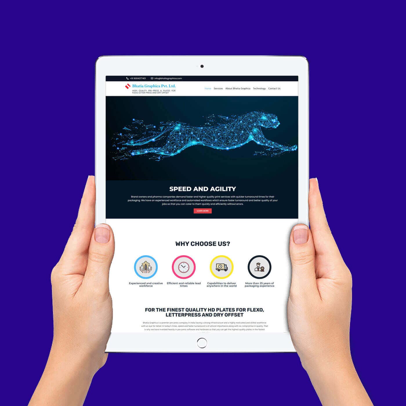 Bhatia Graphica website shown on tablet